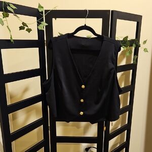 Elegant Black Sleeveless Top with Gold Buttons By MICAS